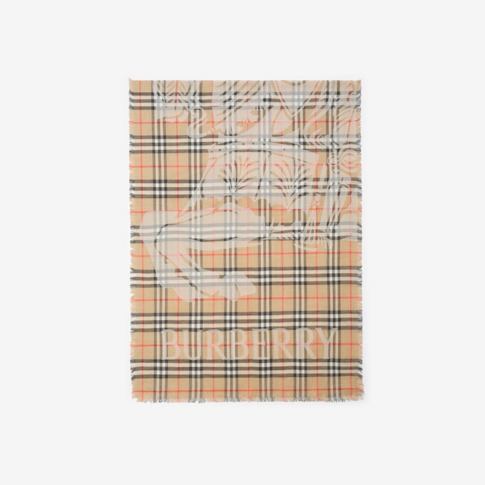 Burberry Beige and Black Check Wool Scarf with Logo Tag new with tags - Picture 4 of 9